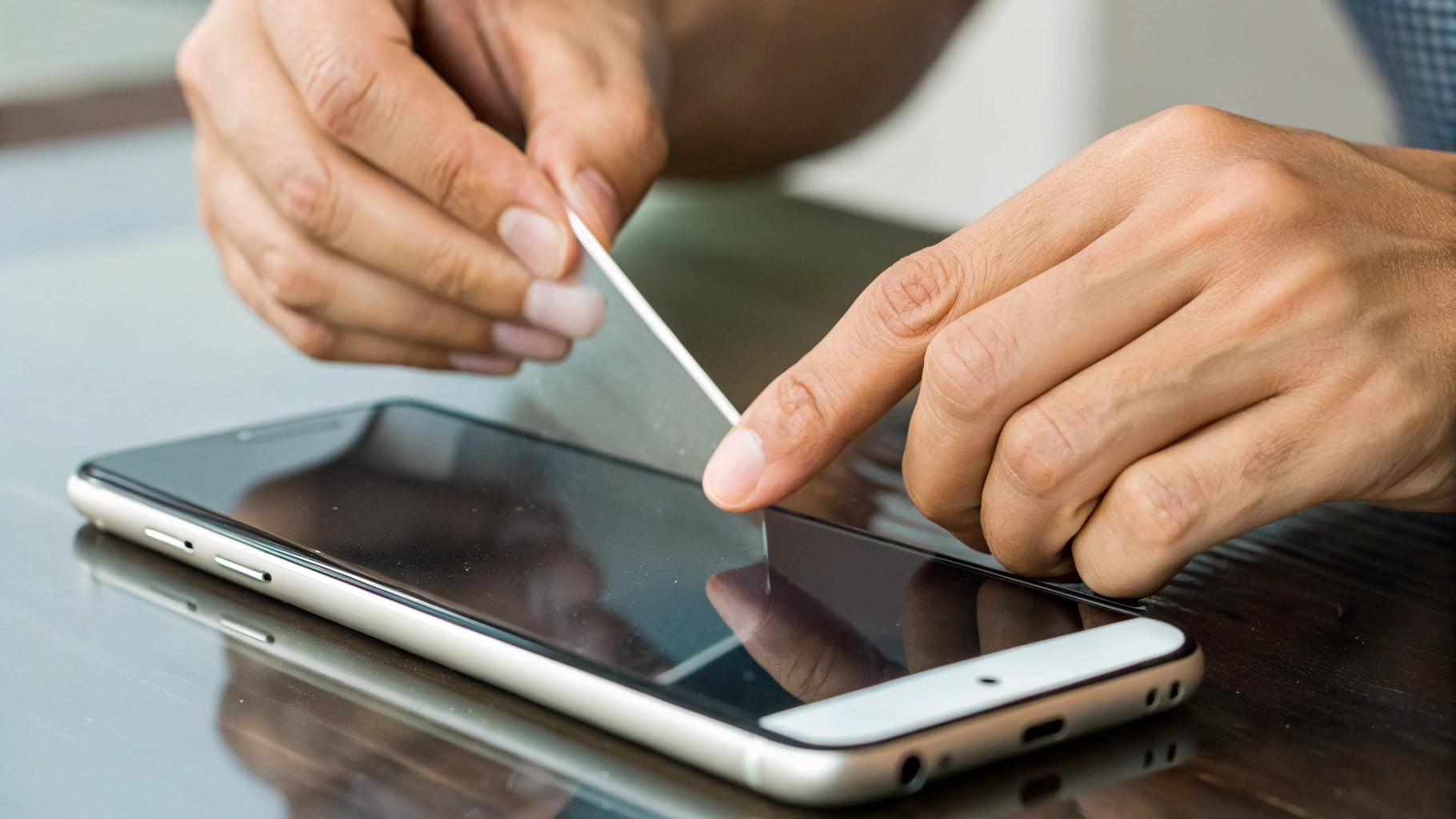 Наклейка защитной плёнки на смартфон с выравниванием по зоне сканера