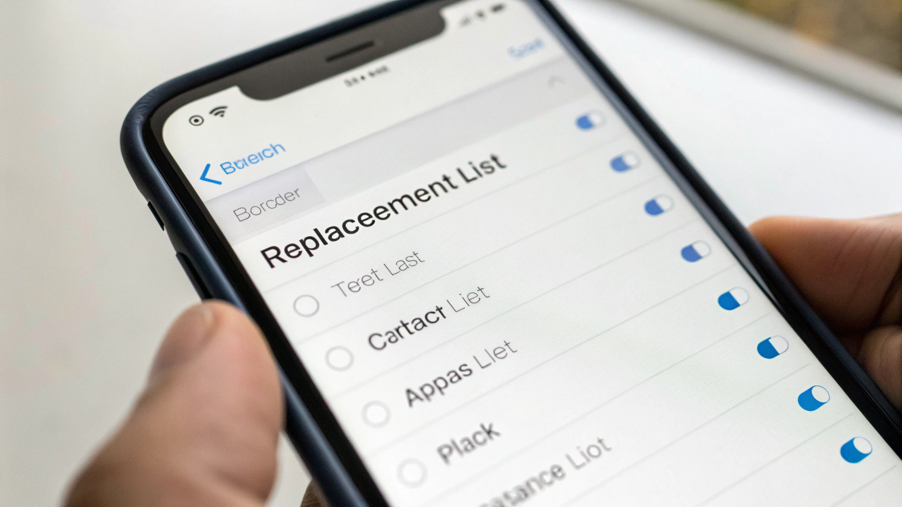 Список «Замена текста» в настройках iPhone для удаления или редактирования автоподстановок