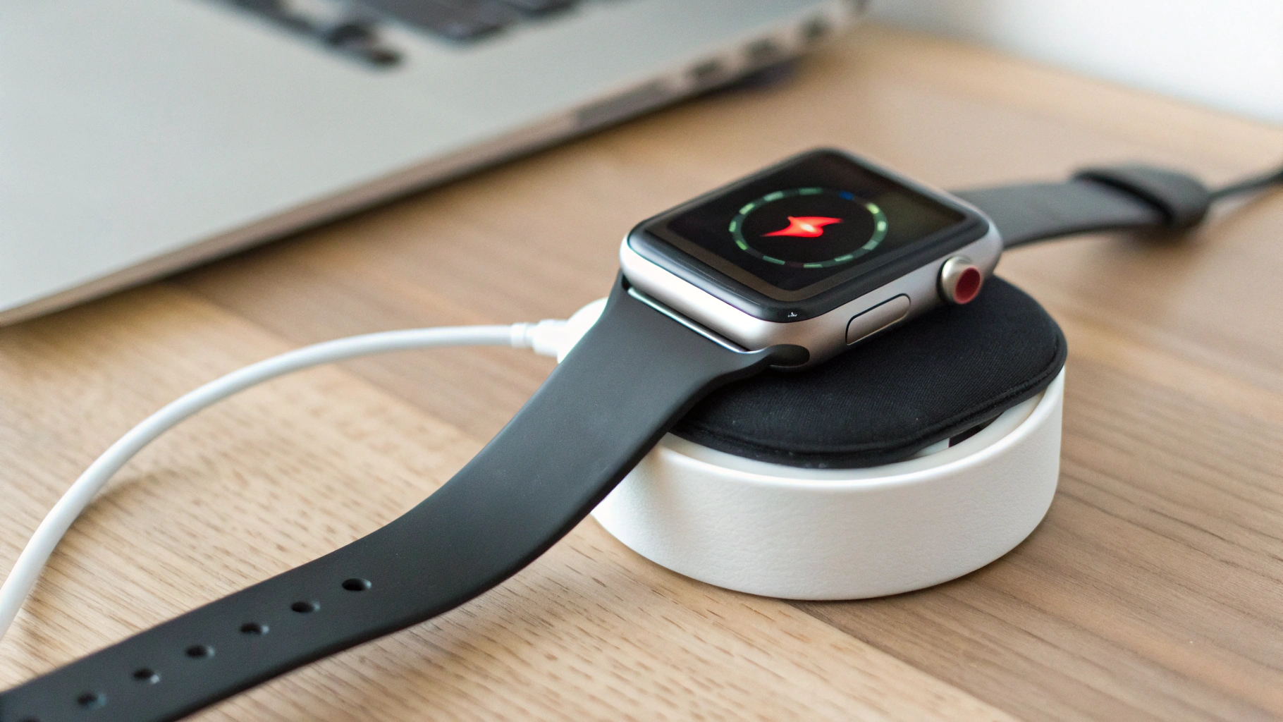 Apple Watch на зарядке с предупреждением о перегреве на экране