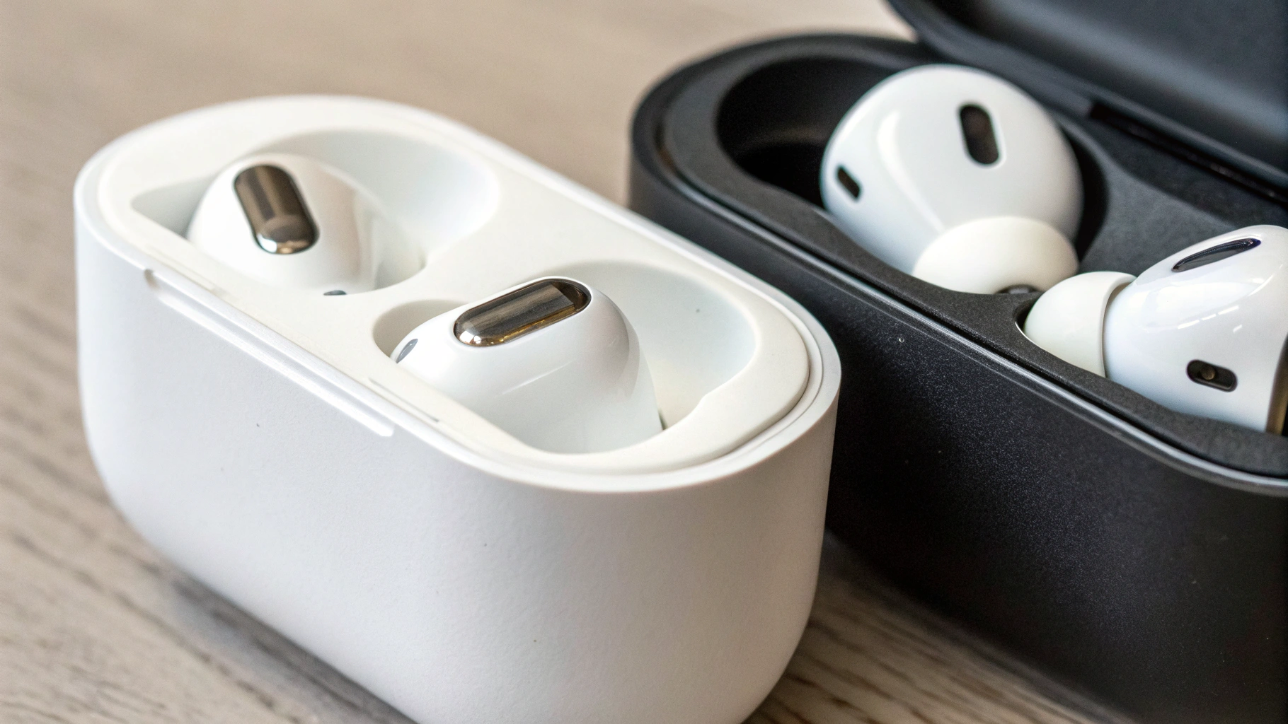 Крупный план разъёмов на кейсах AirPods Pro 2: USB‑C и Lightning