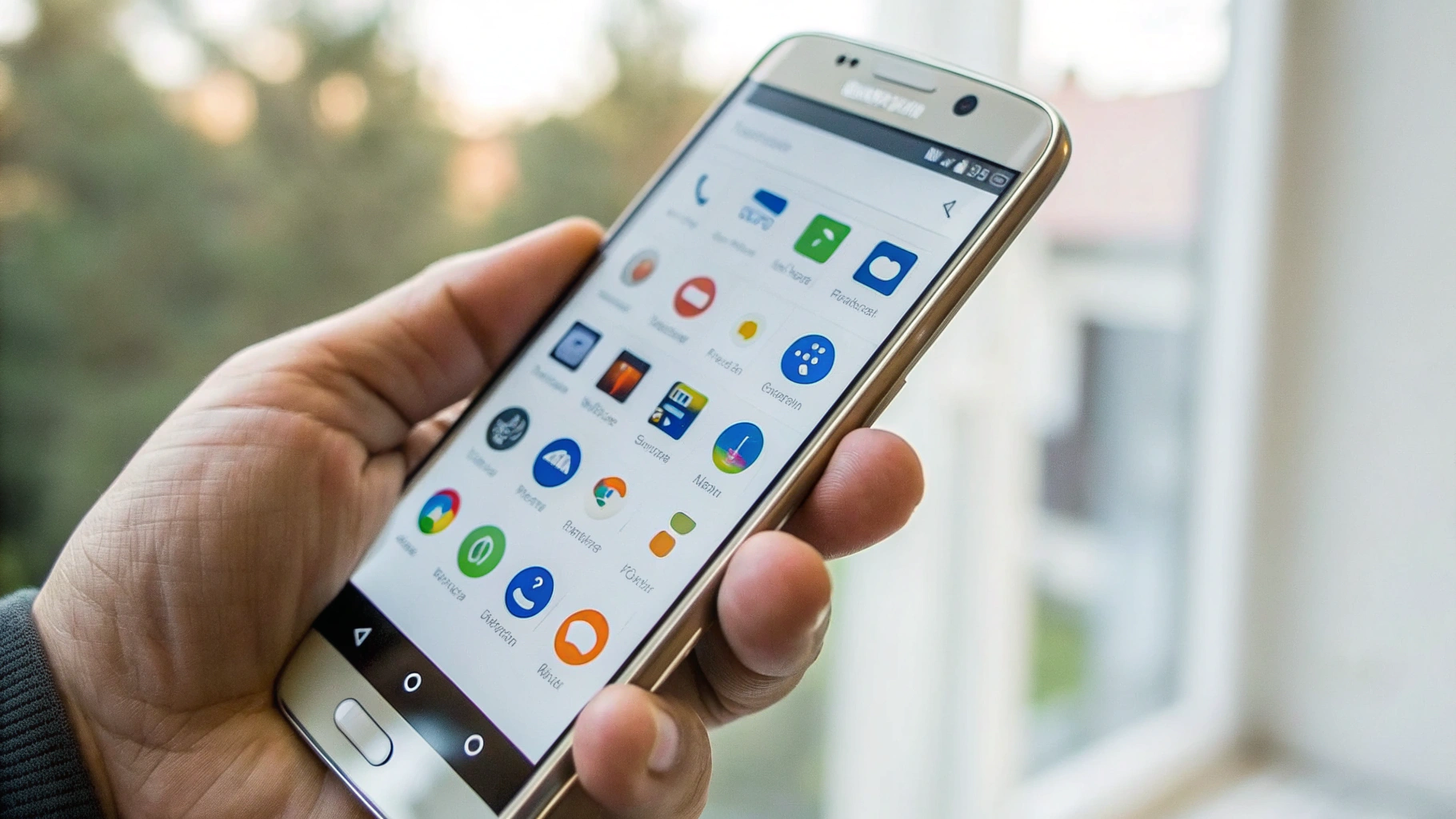 Бюджетный Samsung Galaxy в руке с уведомлением об обновлении и значками приложений