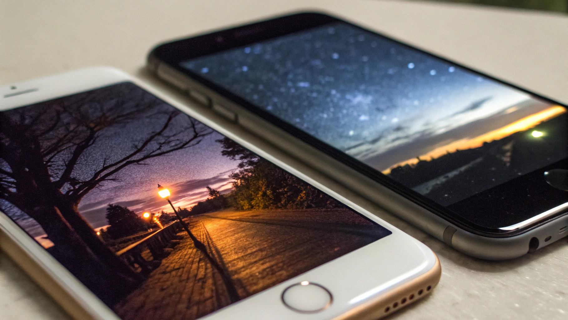 Сравнение ночной съёмки на двух смартфонах: резкость, текст и тени на экране