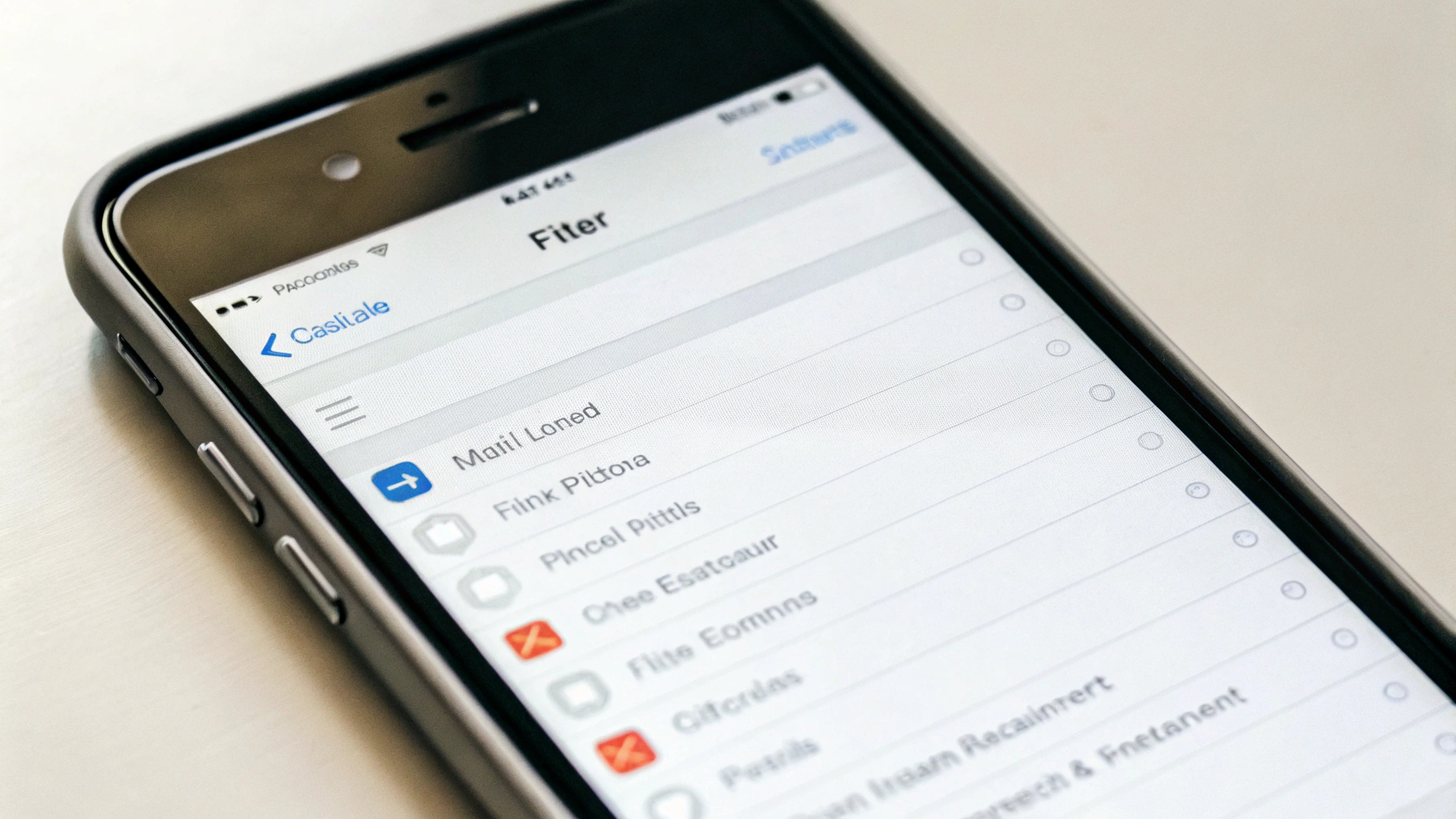 Входящие Mail на iPhone с включаемыми фильтрами писем