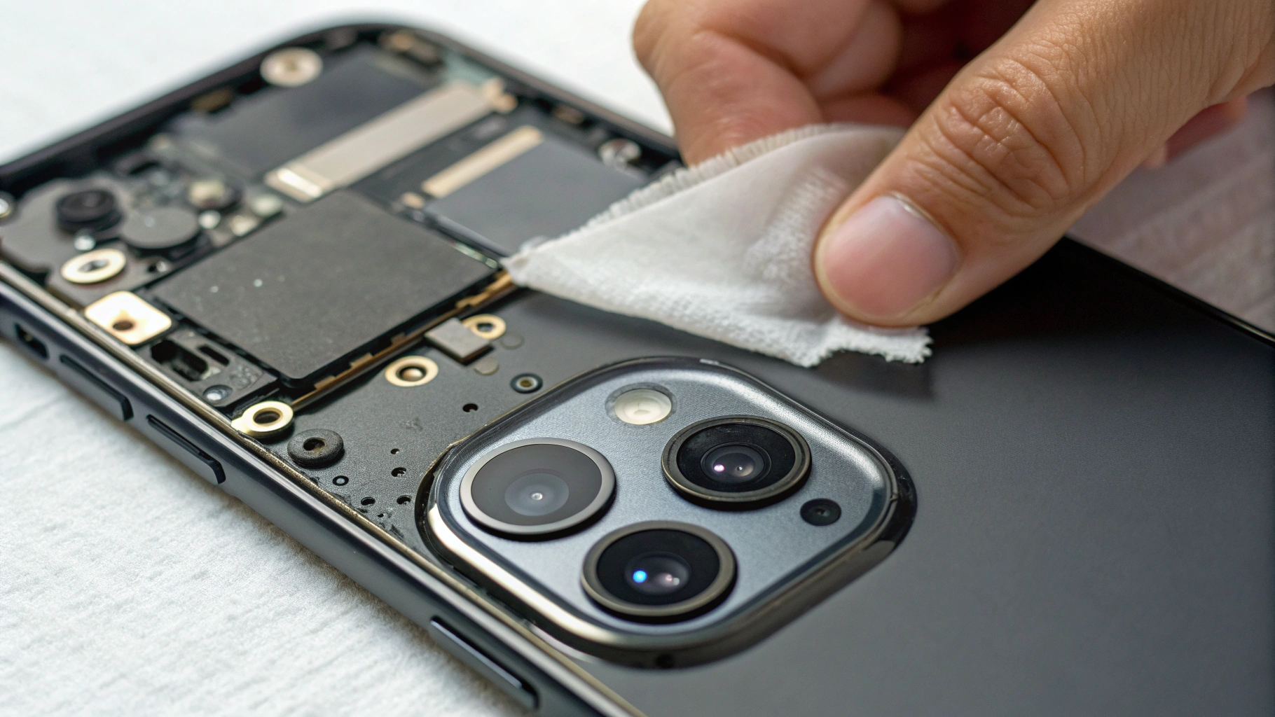 Осмотр и очистка зоны TrueDepth на iPhone перед тестом Face ID