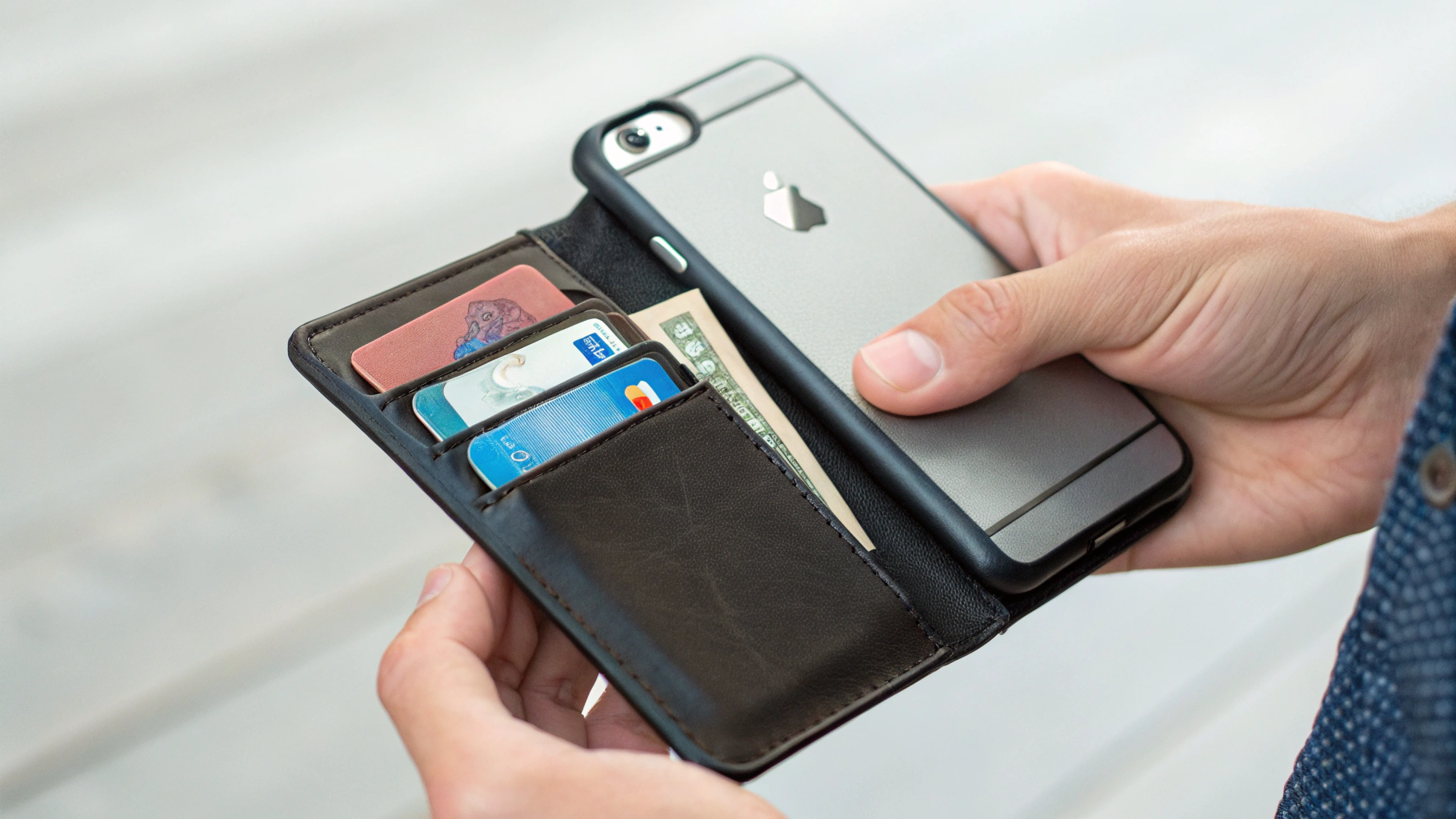 MagSafe-кошелёк на iPhone с парой карт в повседневном использовании