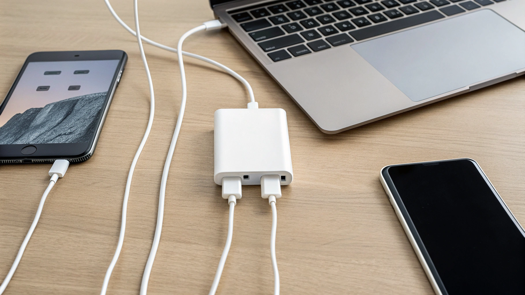 Многопортовая зарядка USB‑C одновременно для ноутбука, планшета и смартфона
