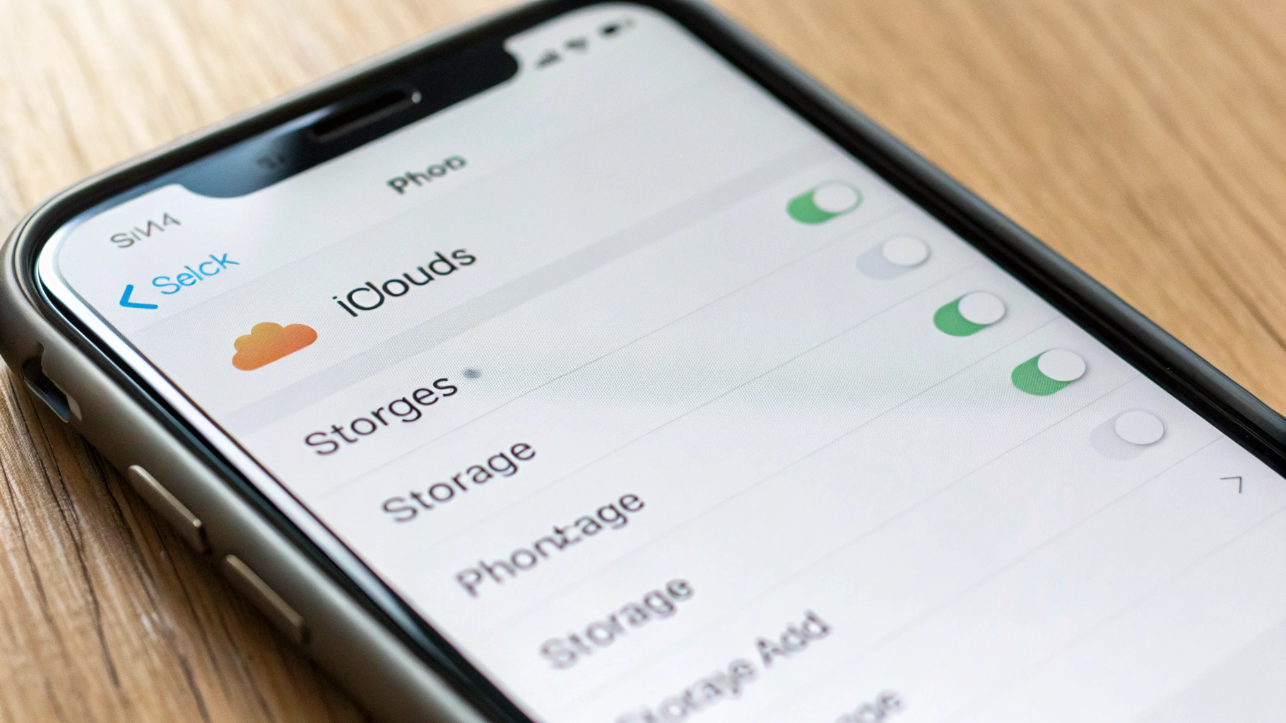 Экран iPhone с настройками iCloud и переключателями синхронизации