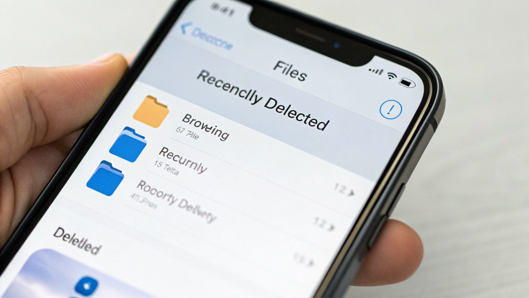 Приложение «Файлы» на iPhone с разделом «Недавно удалённые»