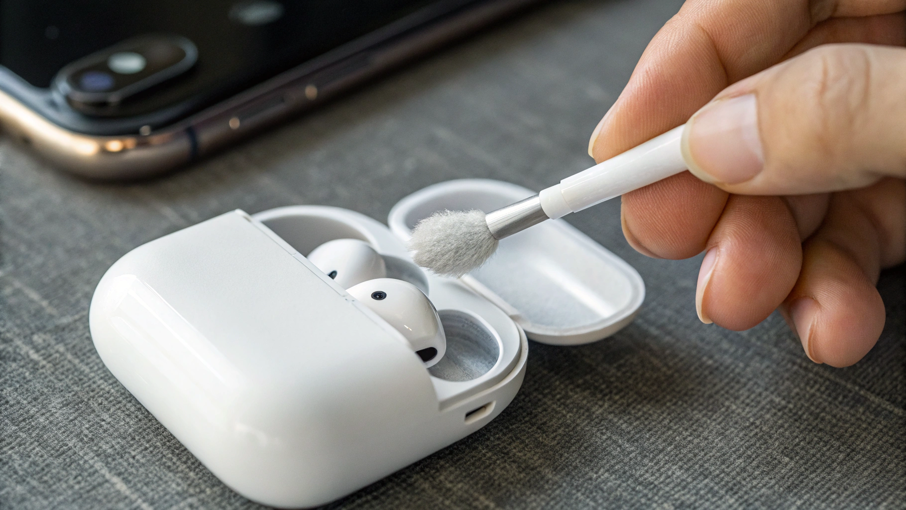 Проверка и аккуратная чистка разъёма зарядки на кейсе AirPods