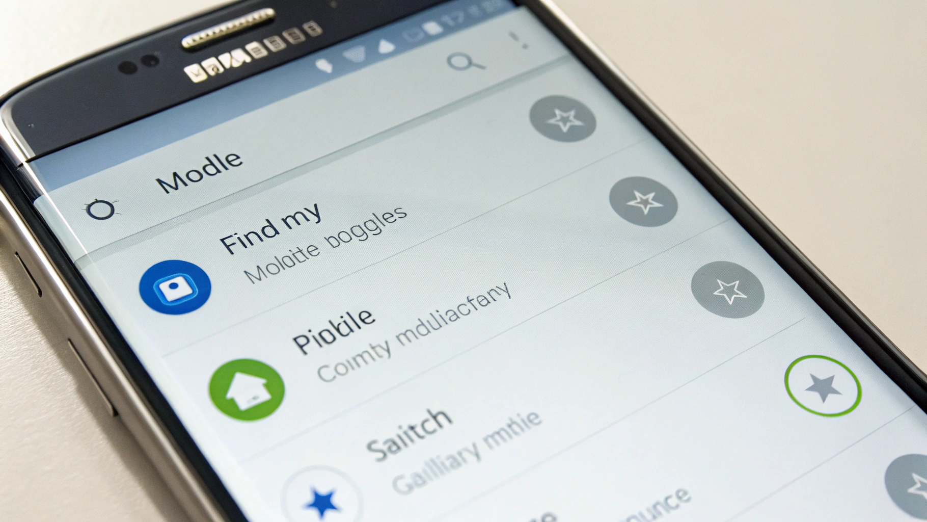 Экран настроек Find My Mobile на Samsung Galaxy с включёнными переключателями поиска и офлайн-поиска