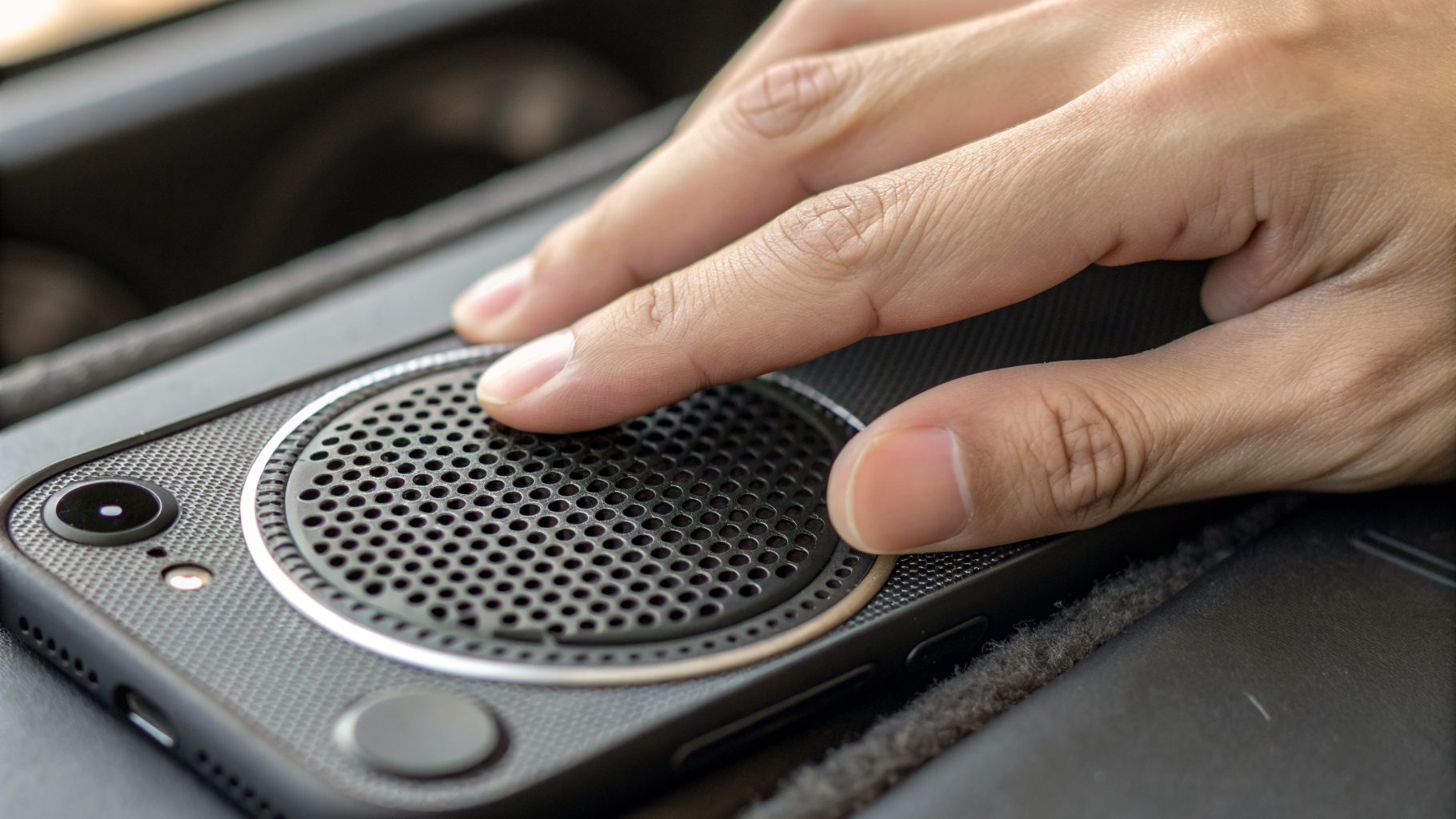 Тест стереодинамиков: покупатель поочерёдно прикрывает нижний и верхний динамики во время воспроизведения