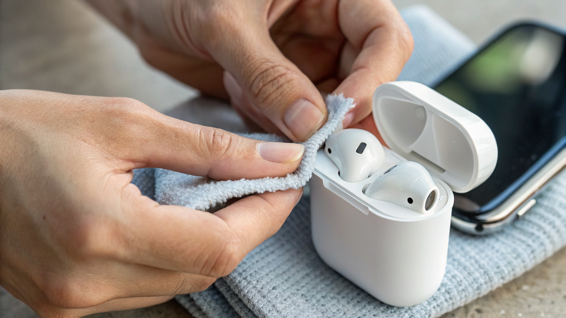 Очистка контактов AirPods и кейса мягкой салфеткой