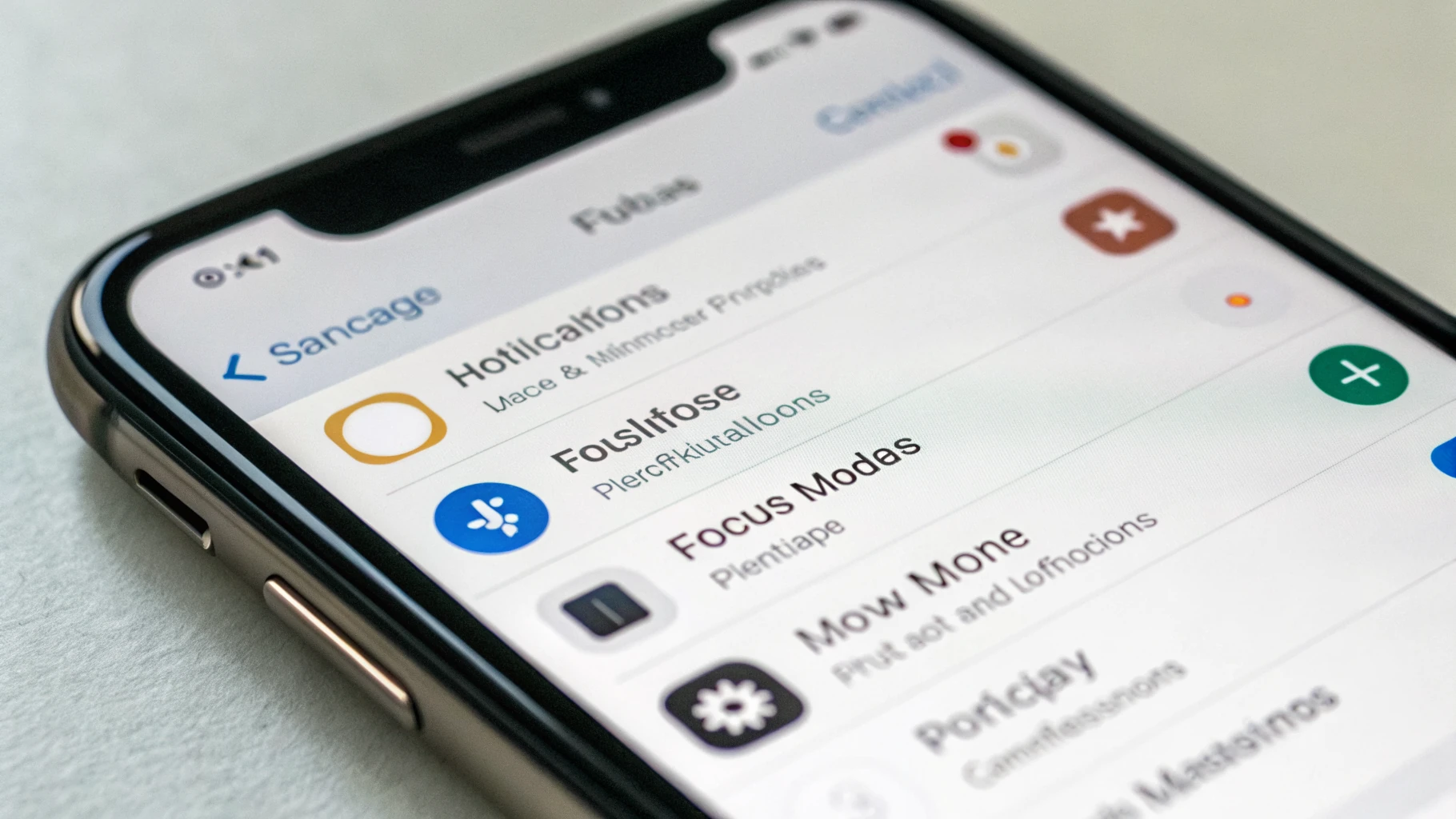 Экран настроек уведомлений и режима «Фокус» на iPhone