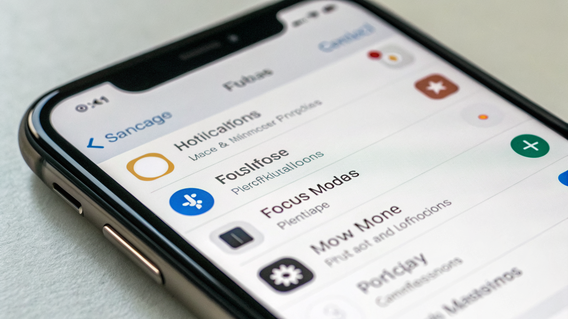 Экран настроек уведомлений и режима «Фокус» на iPhone