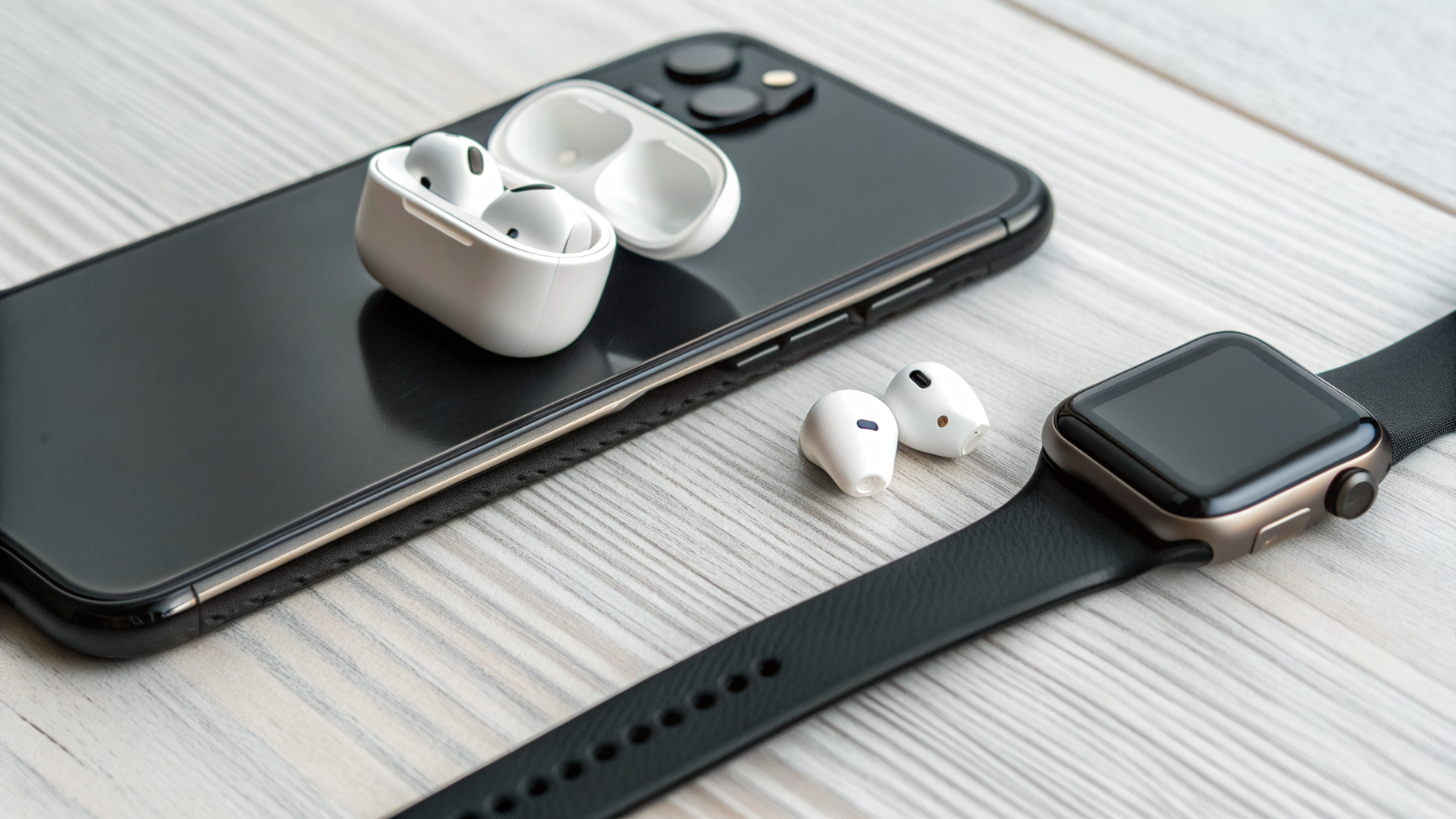 Смартфон с подключёнными TWS-наушниками и умными часами — пример повседневного Bluetooth-сценария