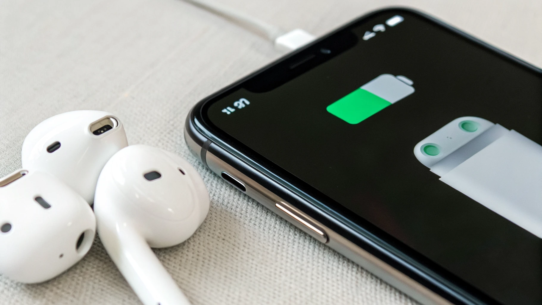 Виджет «Батареи» на iPhone с процентами заряда левого и правого AirPods