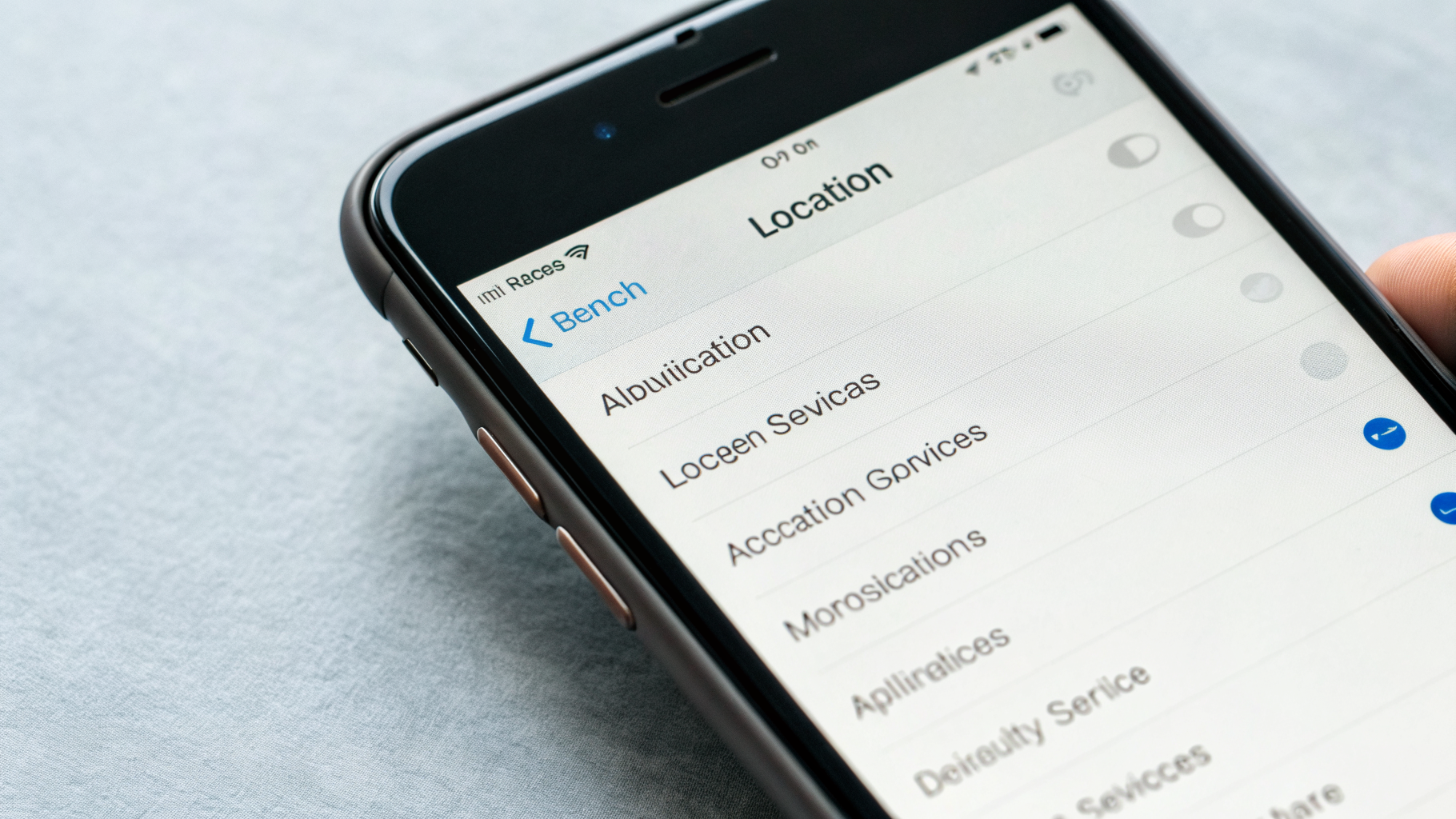 Экран iPhone со списком приложений в «Службах геолокации»