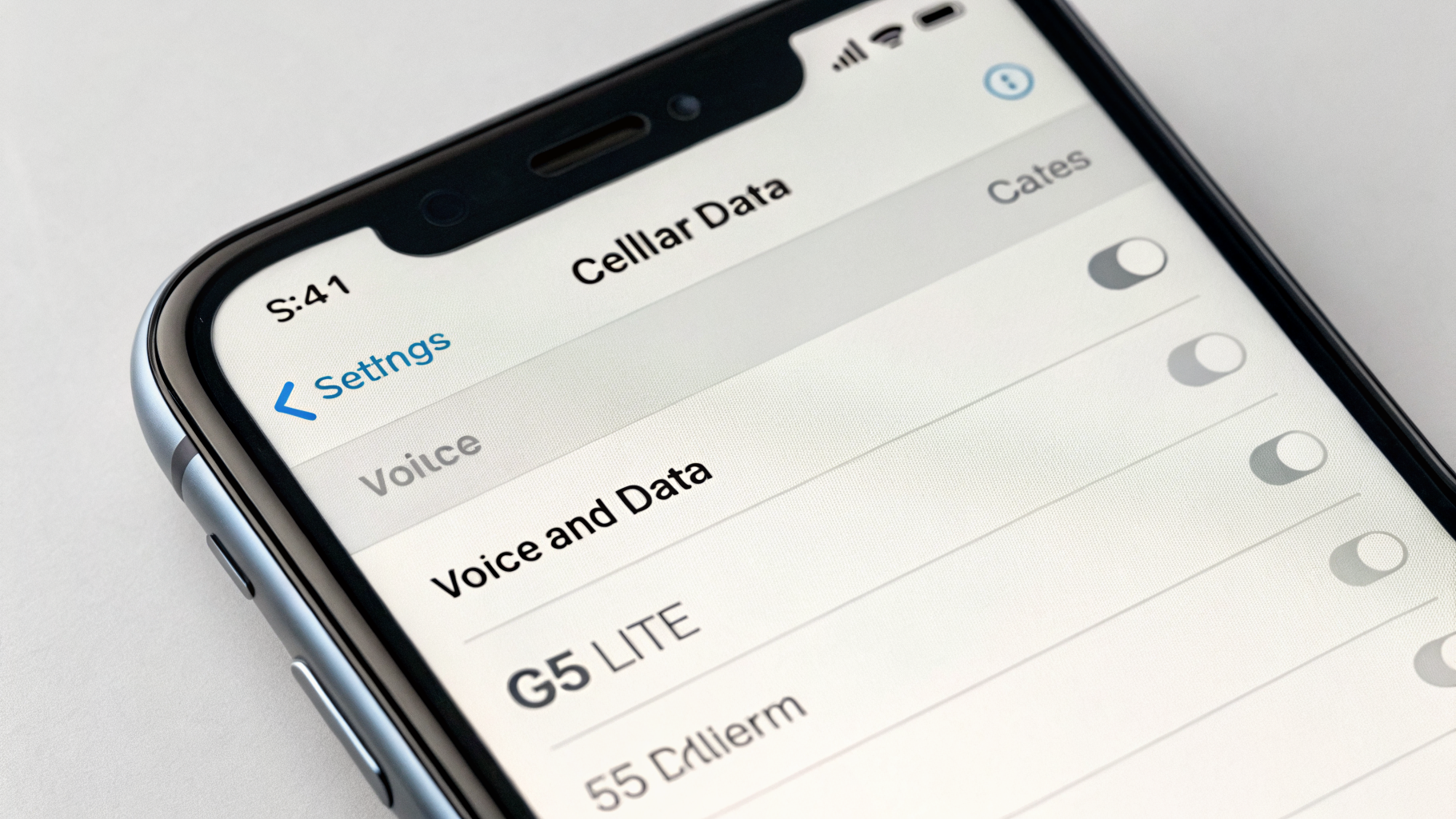 Настройки сотовых данных iPhone с выбором режима LTE или 5G