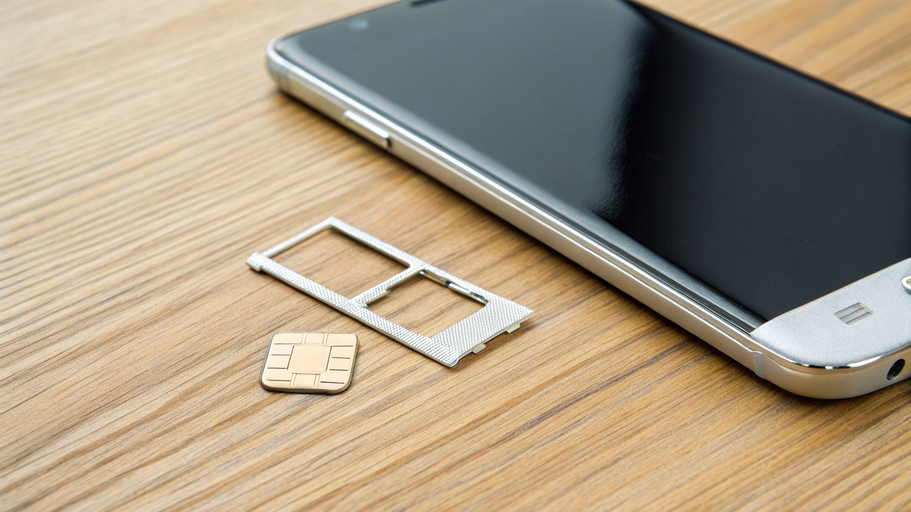 Лоток SIM и SIM-карта рядом со смартфоном Samsung Galaxy для проверки слота и контактов