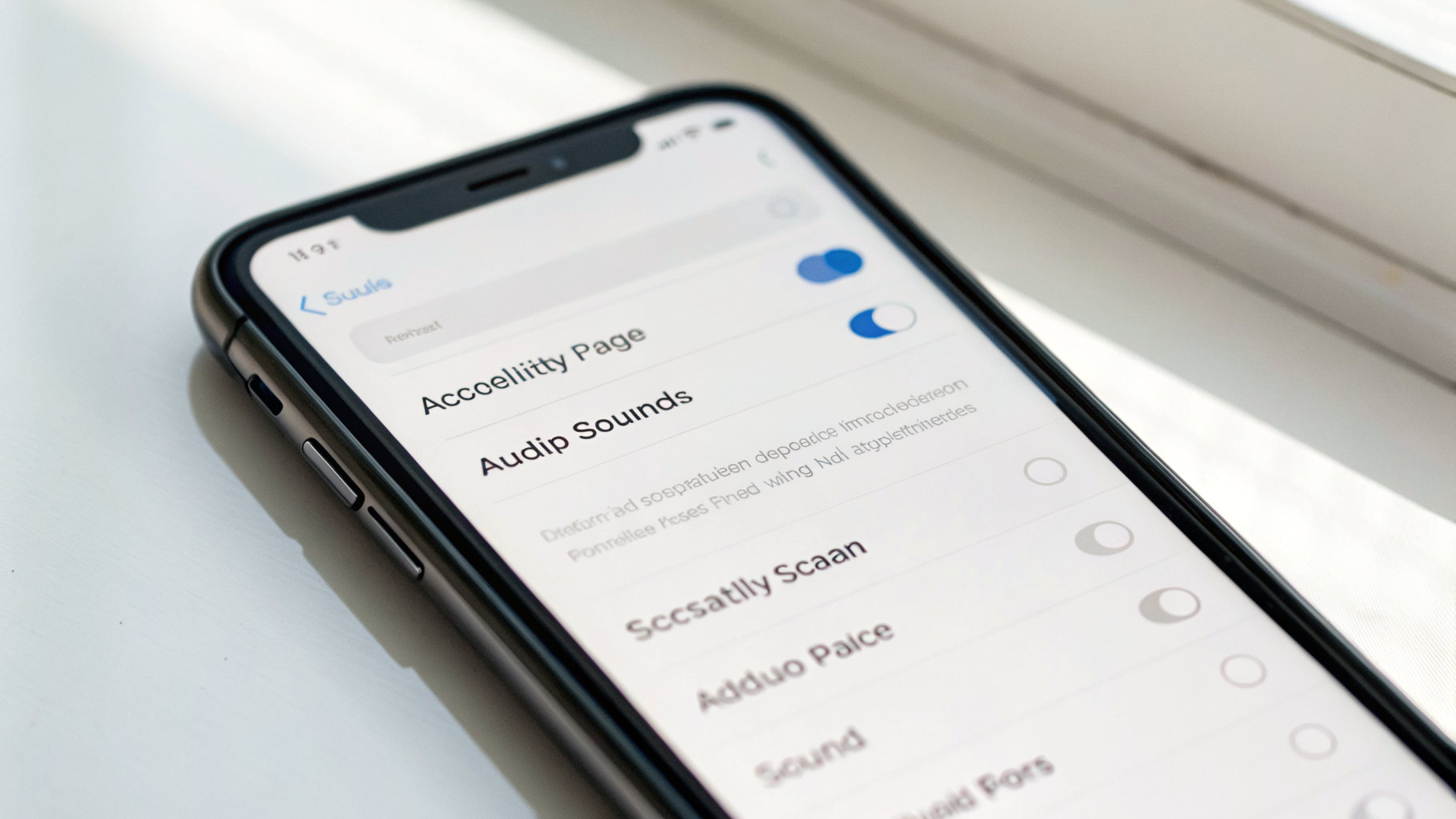 Экран настроек iPhone с разделом «Универсальный доступ» и пунктом «Звуки фона»