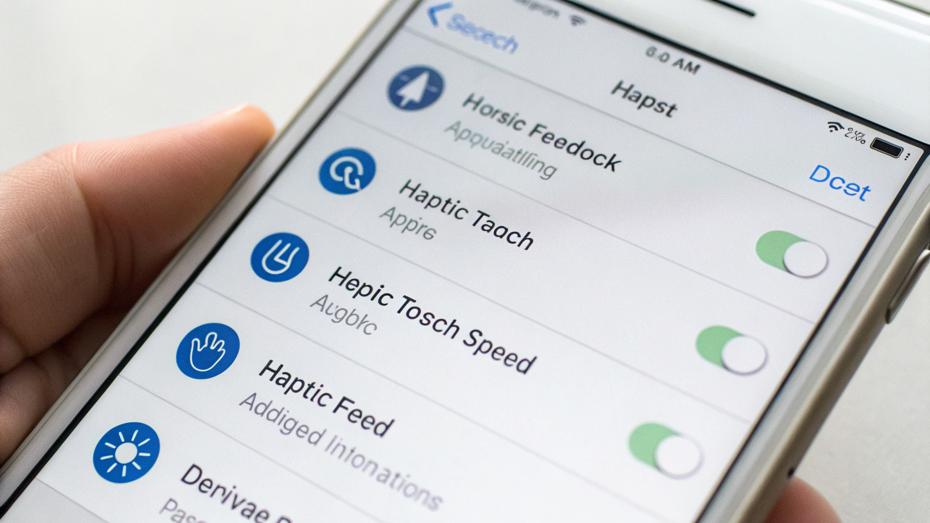 Экран iPhone с настройкой Haptic Touch в разделе «Универсальный доступ» и выбором скорости нажатия