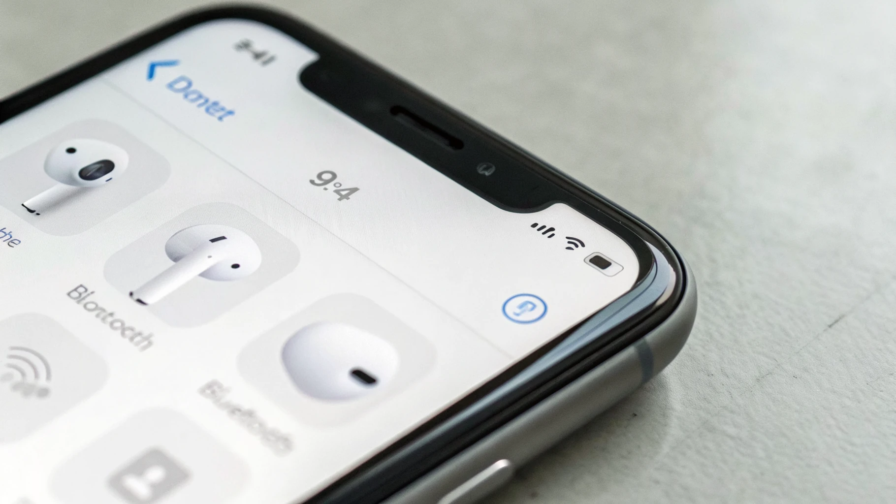 Экран iPhone с меню настроек AirPods в Bluetooth