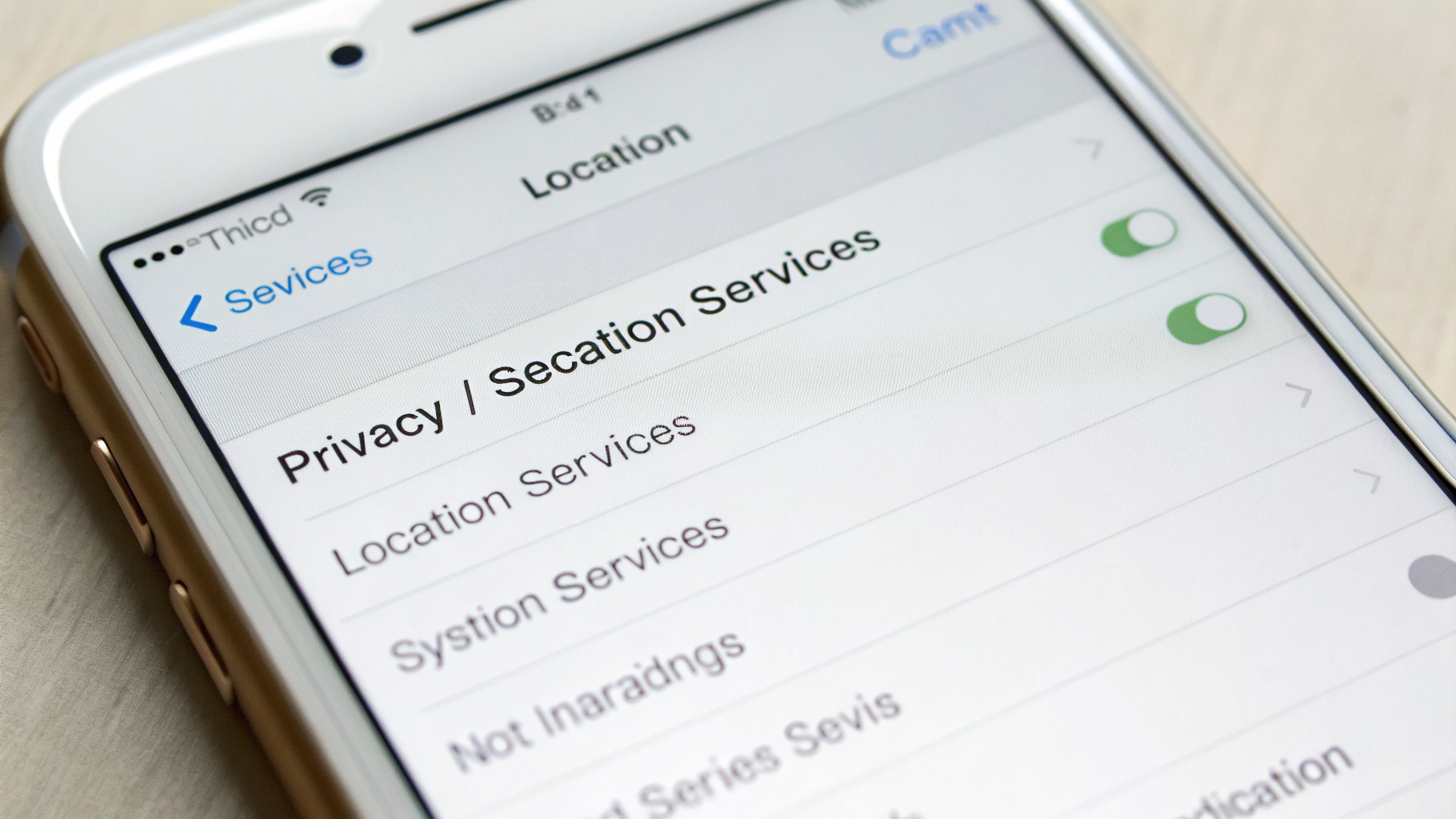 Раздел «Конфиденциальность и безопасность» на iPhone со службами геолокации и системными службами