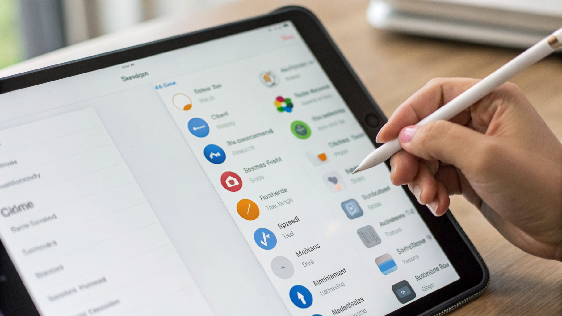 Экран «Хранилище iPad» в настройках и Apple Pencil в руке