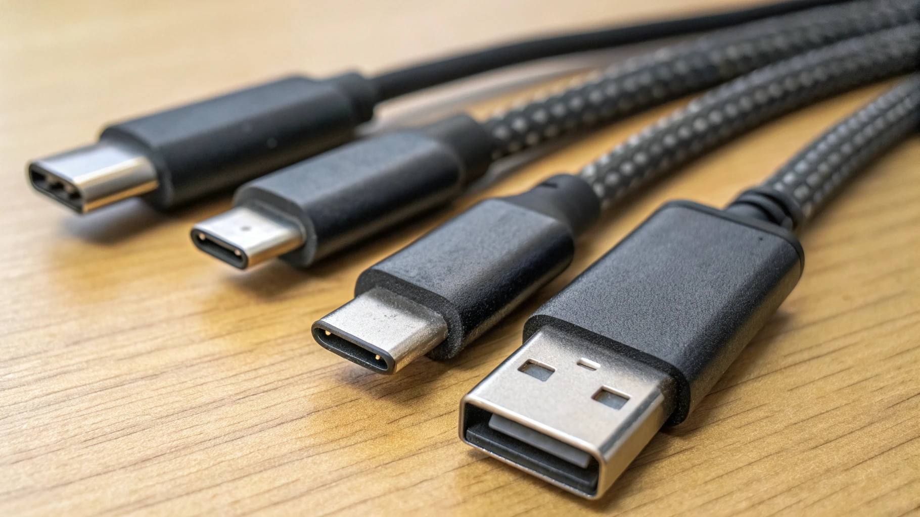 Крупный план USB‑C кабелей с разной маркировкой скорости