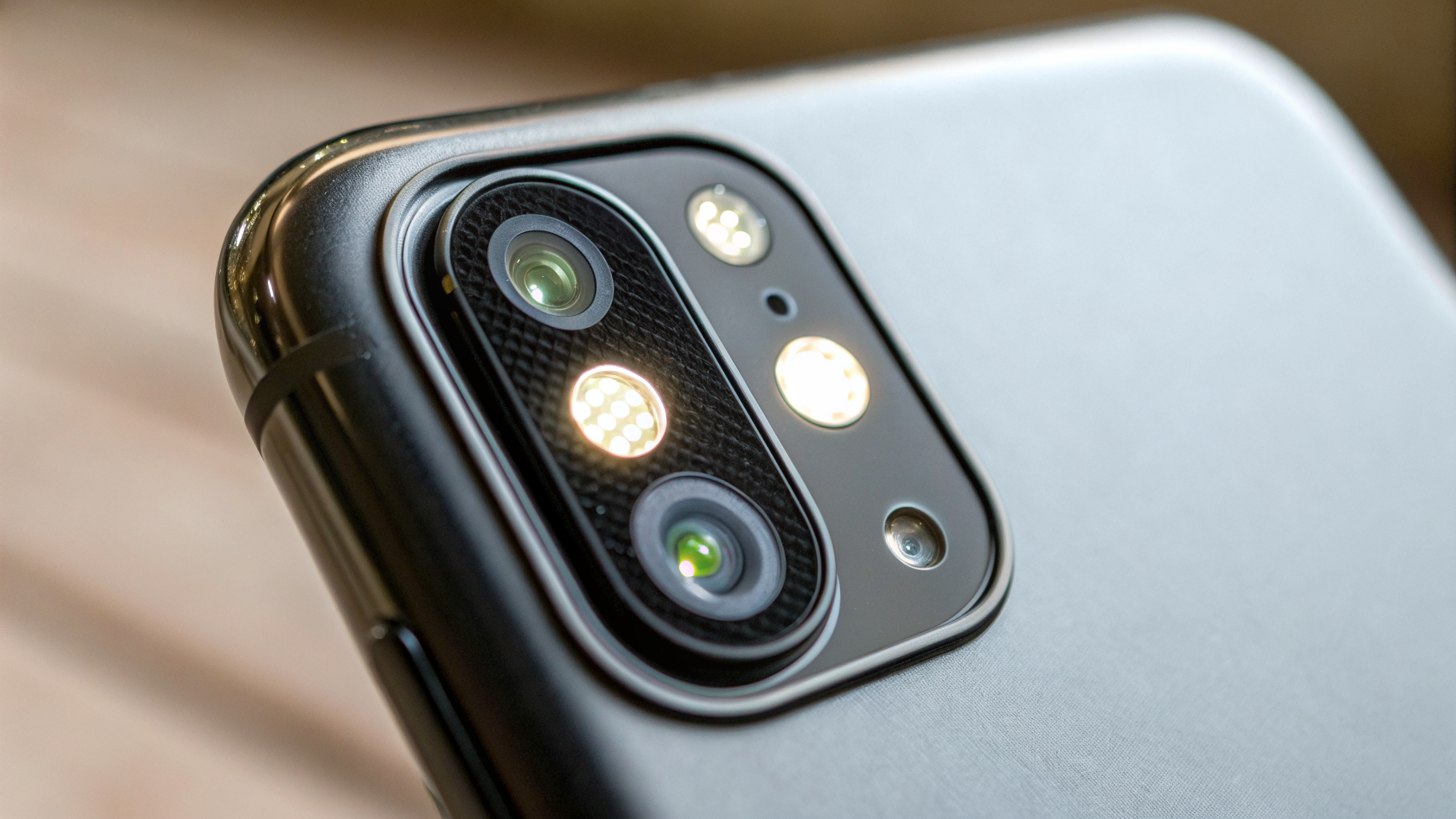 Крупный план вспышки смартфона: рассеиватель и светодиоды