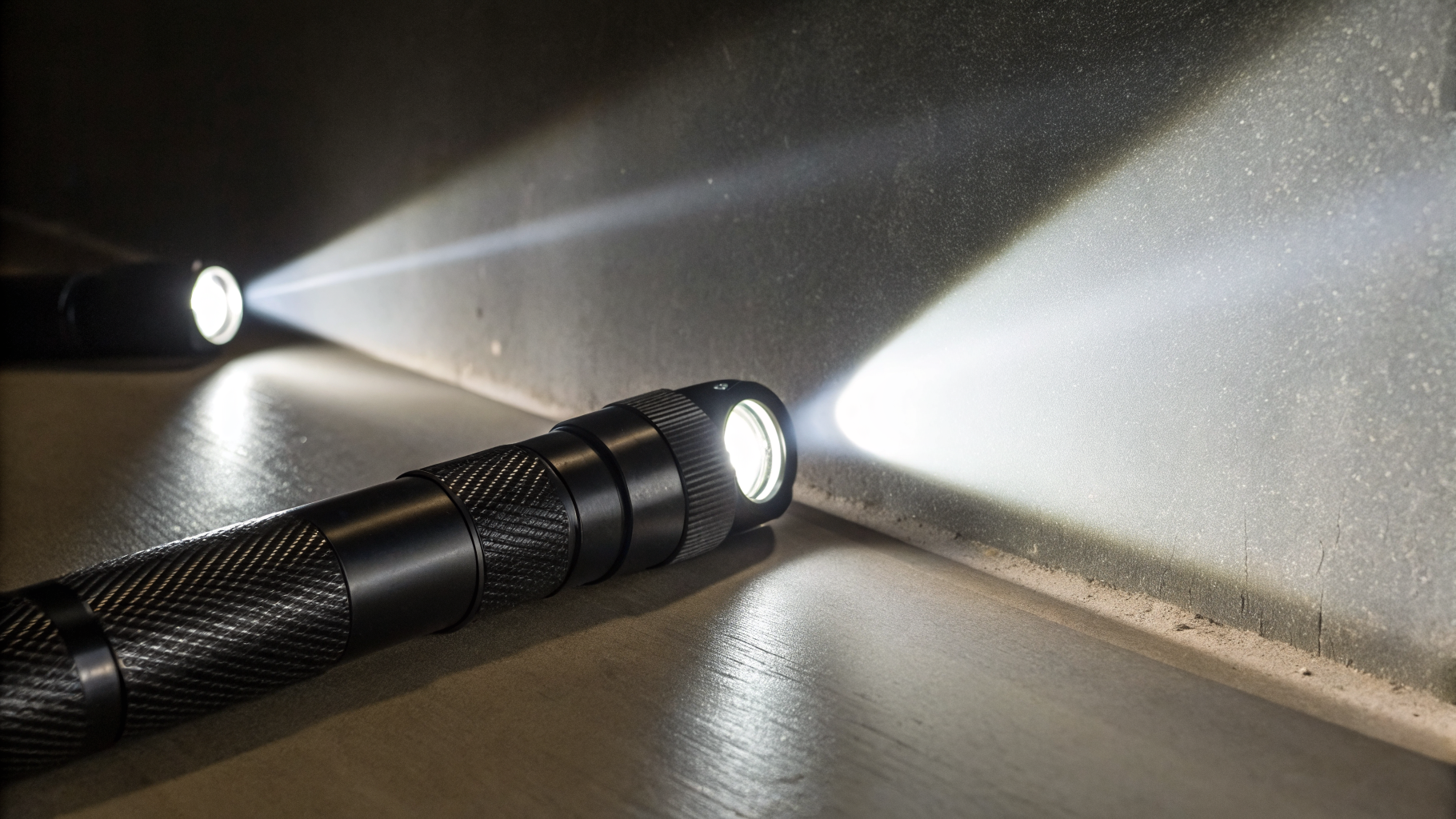 Два световых пятна от фонариков: сравнение ширины луча и равномерности