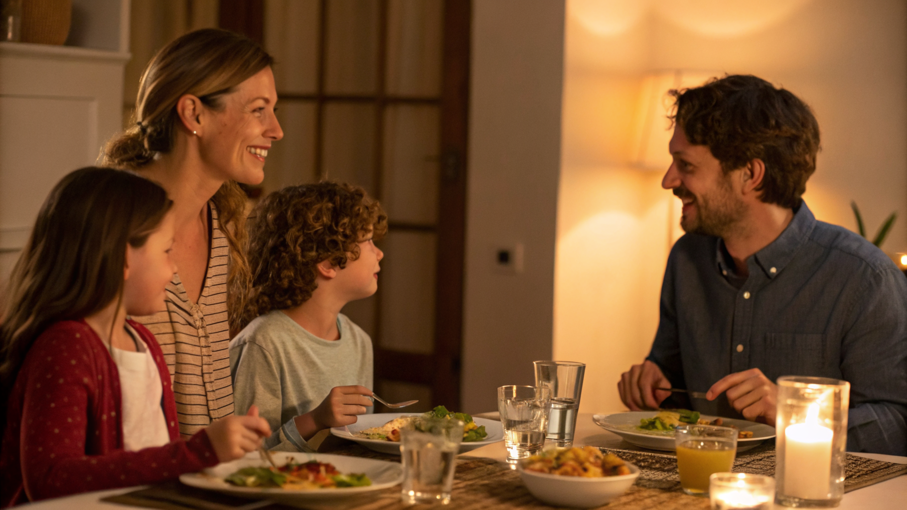 Съёмка семейного ужина на смартфон в комнате