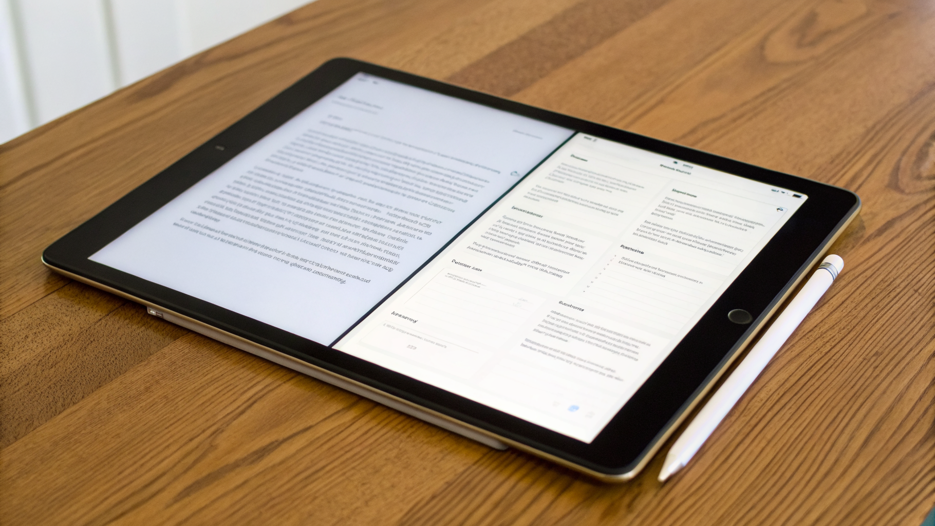 Режим многозадачности на iPad с конспектом и учебным PDF рядом