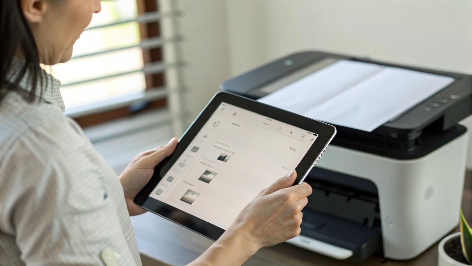 Проверка печати с iPad рядом с беспроводным принтером