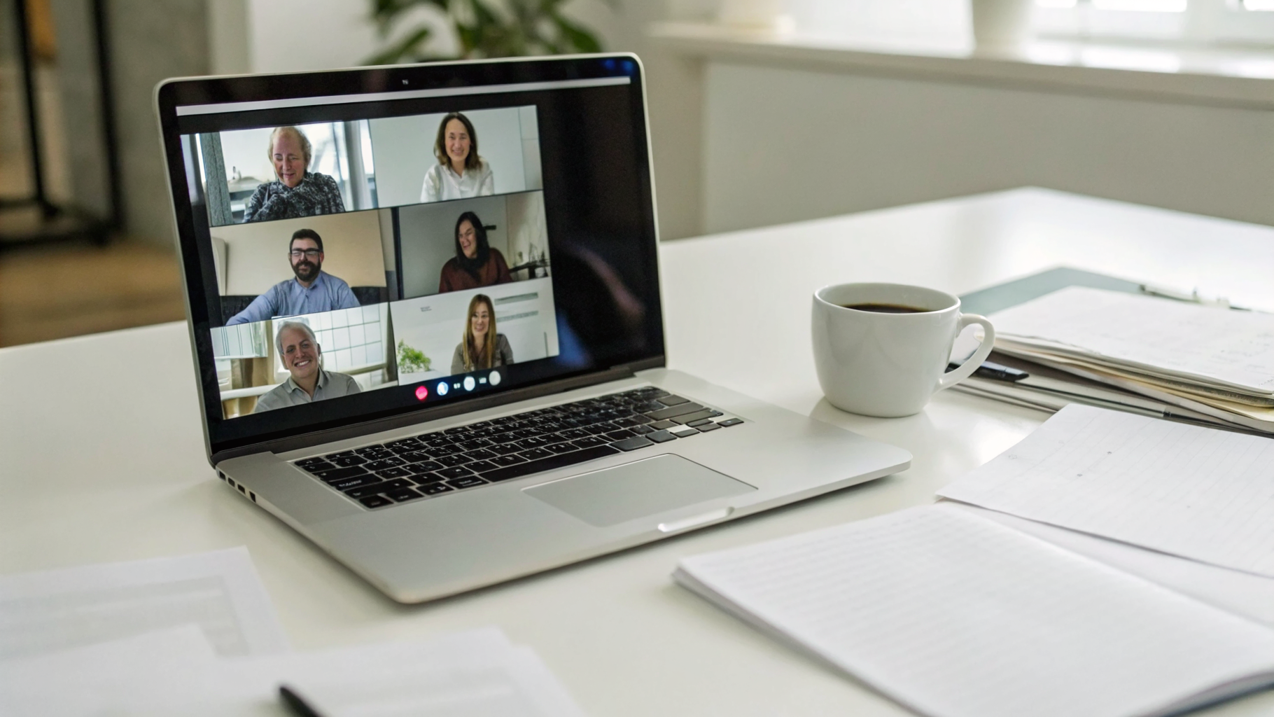 MacBook на столе во время онлайн-встречи
