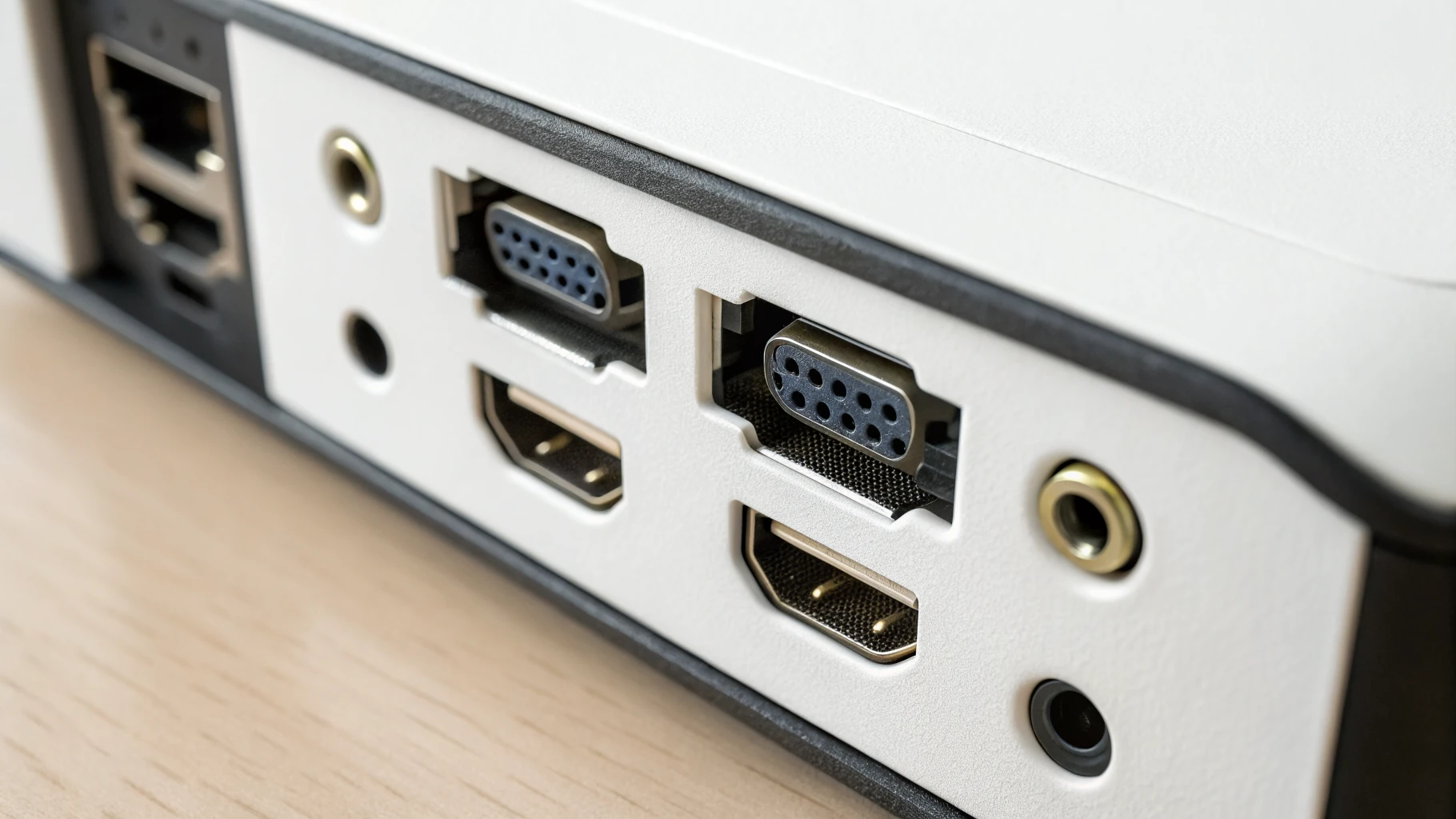 Разъёмы проектора крупным планом: HDMI, USB и USB-C