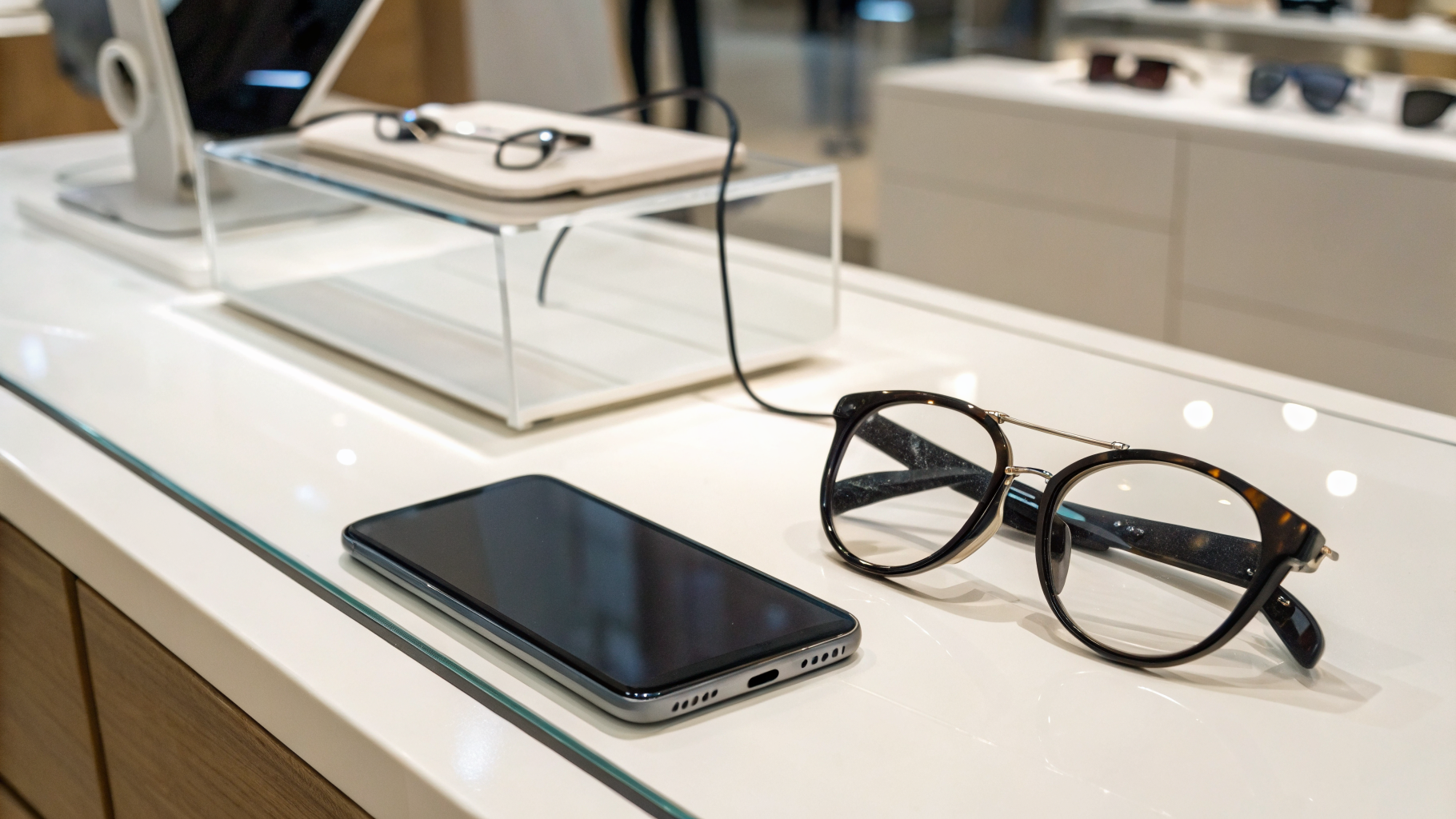 Смартфон подключён к AR-очкам на витрине магазина