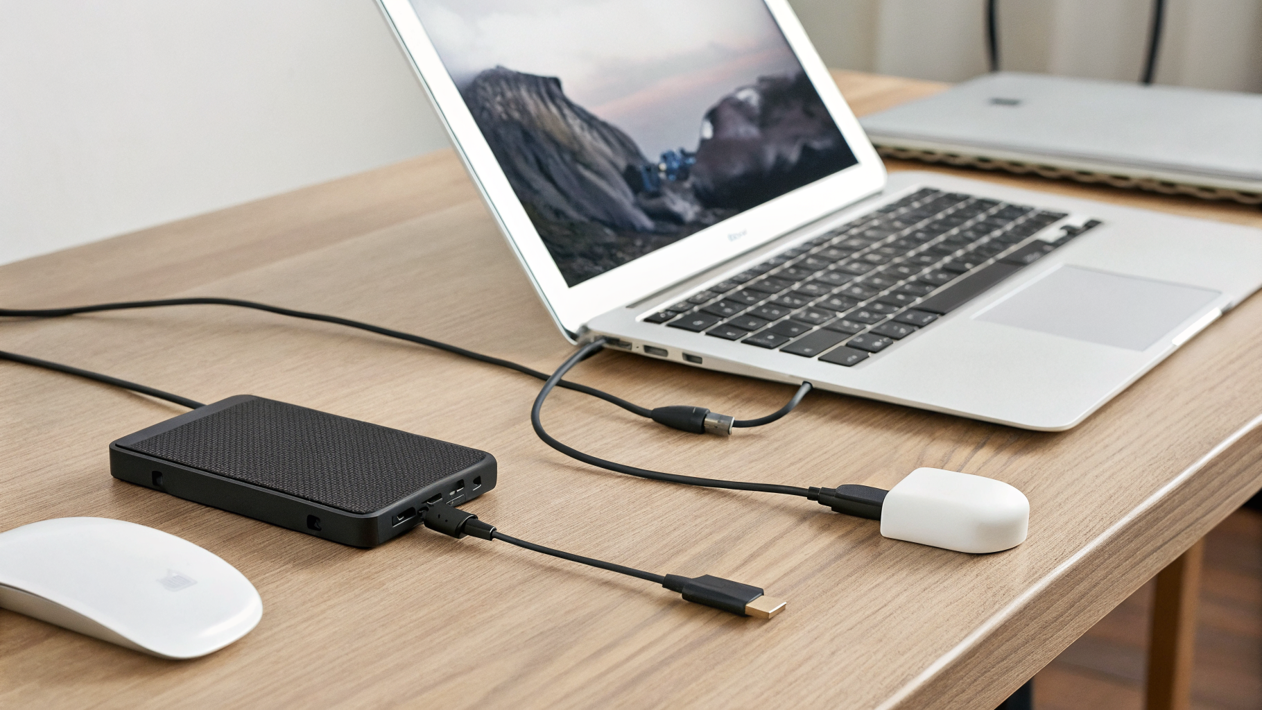 Планшет и ноутбук подключены к настольному USB-аудиоустройству