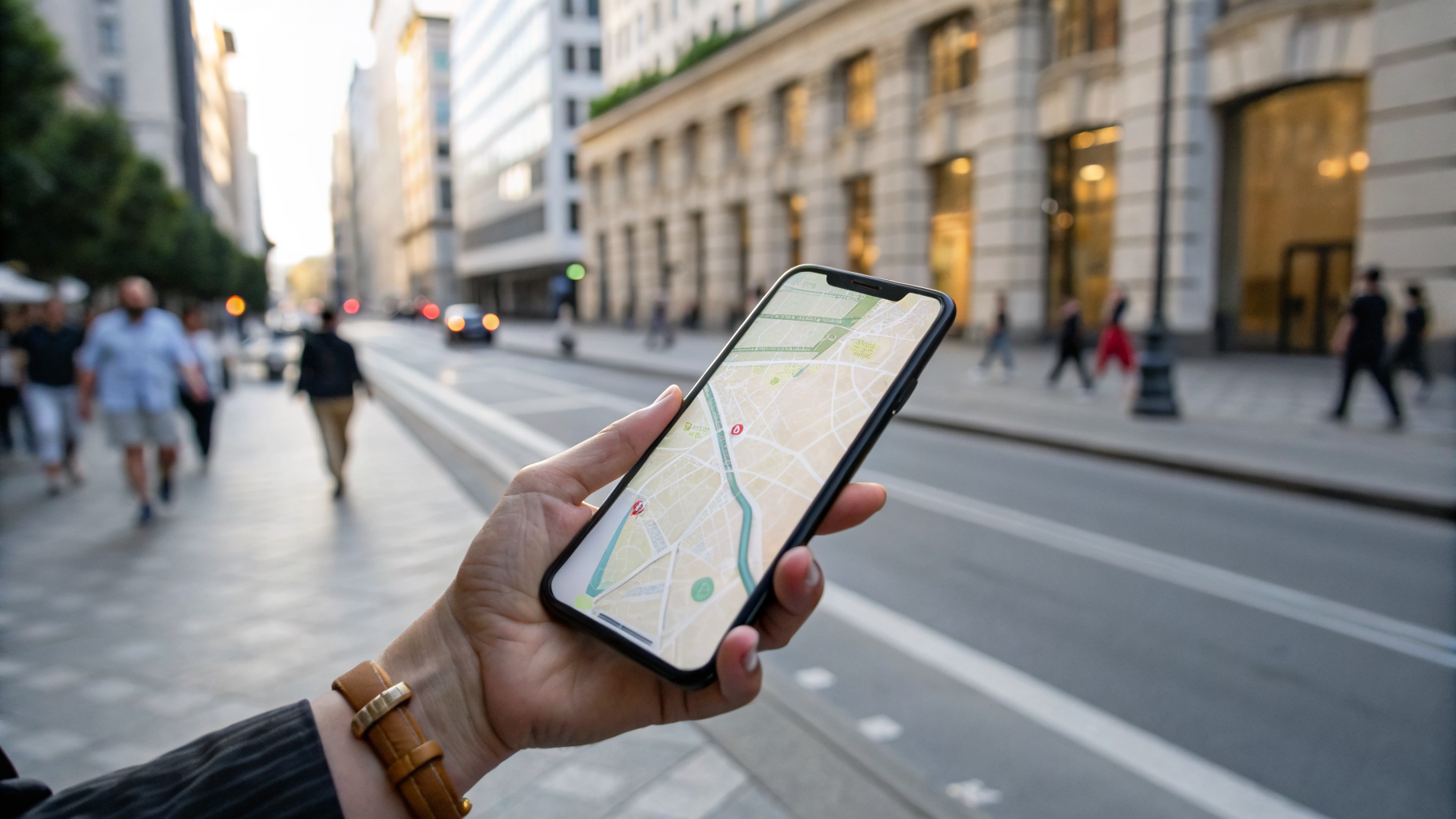 Смартфон с камерой и навигацией во время прогулки в отпуске