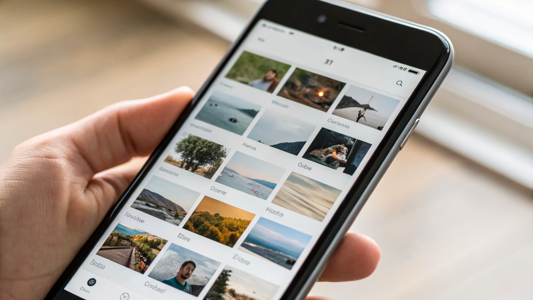 Экран Samsung Galaxy с разделами галереи, альбомами и поиском по изображениям