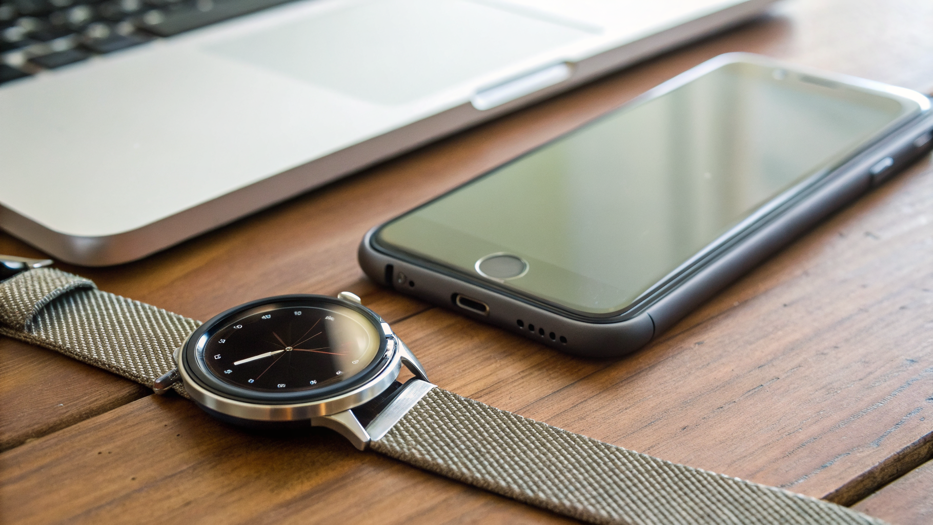 Apple Watch с уведомлением рядом с iPhone на столе