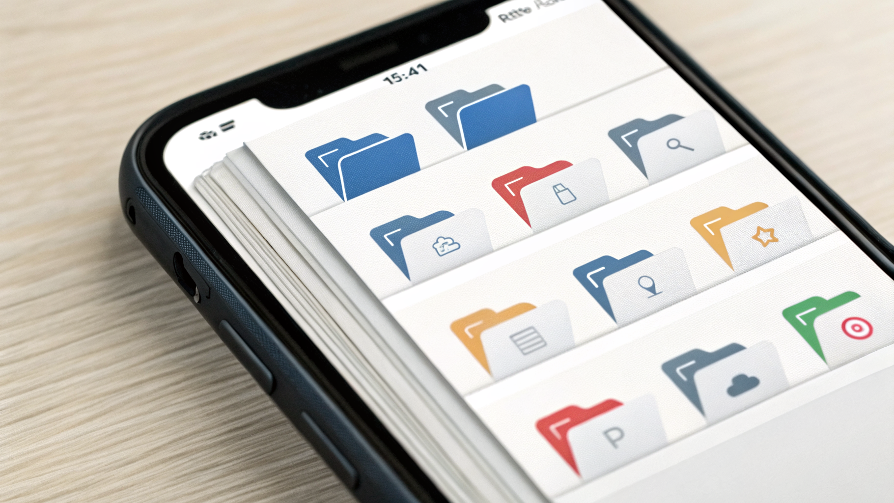 Смартфон с PDF-файлами и билетами, разложенными по папкам