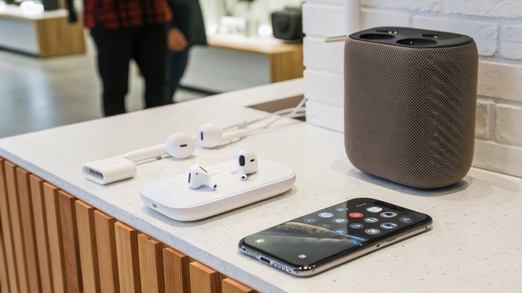 Смартфон, беспроводные наушники и Bluetooth-колонка перед проверкой совместимости