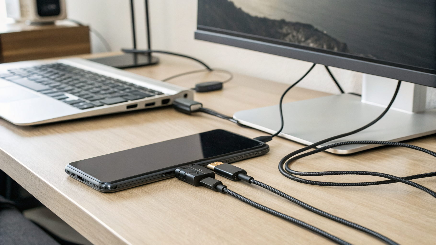 Схема подключения смартфона к монитору через USB-C и хаб