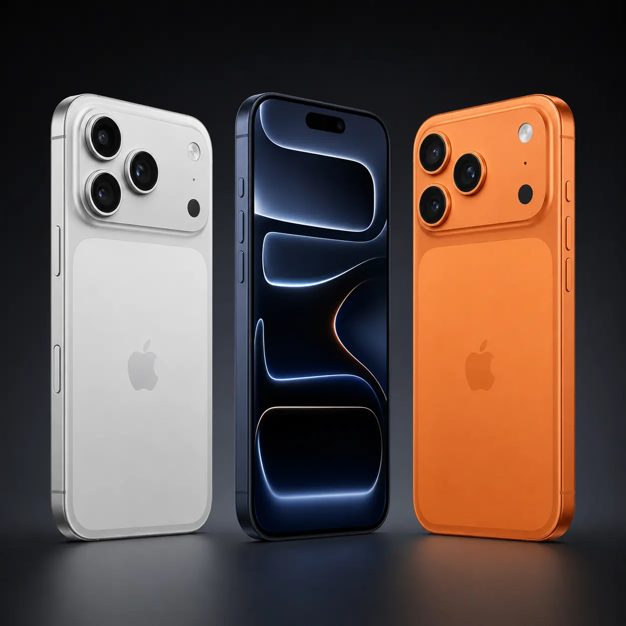 Apple iPhone 17 Pro в цветах Silver, Deep Blue и Cosmic Orange